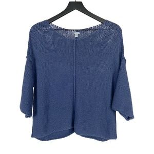 Aerie Oversized Sweater Open Knit Slate Blue Crop